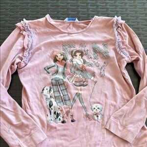 Mayoral Pink Long Sleeve Top with Ruffle Shoulders & Fashion Girls Graphic